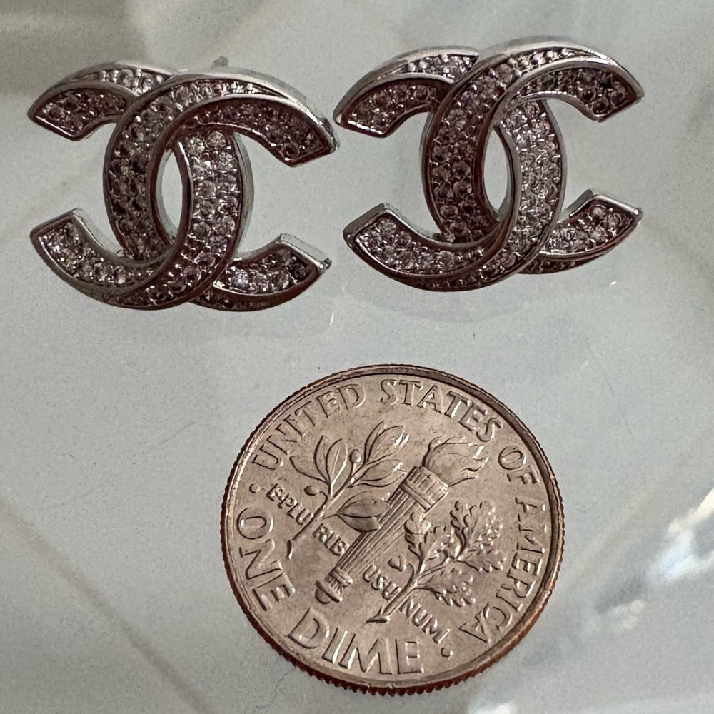 CHANEL Silver Logo Earrings
